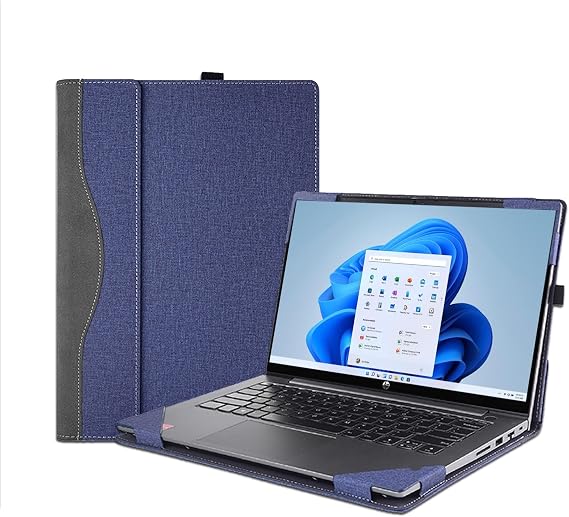 Laptop Cover Case for HP Envy x360 15.6'' 15-fe/fh/ew/ey & for Pavilion x360 Convertible 15-er 15t-dw Sleeve,PU Leather Protective Shell Notebook PC Bag with Pen Holder(Dark Blue)