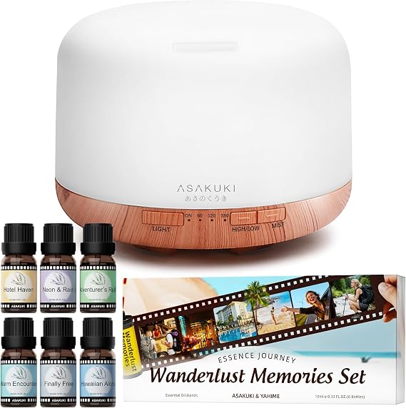 Hotel-Inspired Essential Oils Set with Diffuser, Wanderlust Memories Collection, 6 Scents Travel-Inspired Hotel Fragrances, Essential Oils for Diffusers for Home