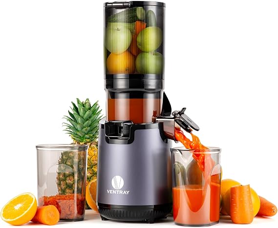 Ventray Slow Masticating Juicer, 5.12" Extra Large Feed Chute Cold Press Juicer for Whole Vegetables & Fruits, 250w, High Juice Yield, Easy to Clean, with Brush, Fit for Batch Juicing