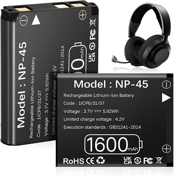 2Pcs NP-45 Battery, 1600mAh High Capacity NP-45A NP-45B NP-45S Replacement Battery for Arctis Nova Pro Wireless Multi-System Gaming Headset