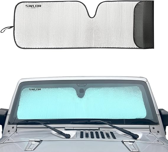 Windshield Sunshade for Jeep Wrangler TJ JK JKU JL JLU/Gladiator JT 97-2026 | Windshield Sun Shade for Jeep Accessories |Aluminum Foil Film|Effectively Blocking Heat and UV Rays