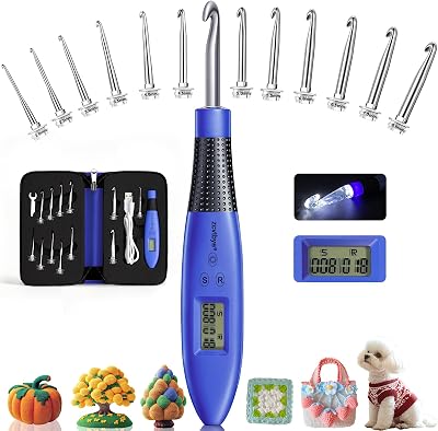 Zcvtbye 12 Size Counting Crochet Hooks Set, Light Up Crochet Hooks for Stitch & Row Counter, Lighted Crochet Needles Kit with Case Blue, 12 Size