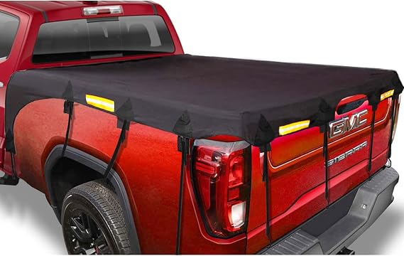 Pickup Truck Bed Tarp Cover, Fit for Standard Bed 6.5' Box-Black | waterproof heavy duty 600d oxford fabric, fit for ford f150 gmc silverado/sierra ram, reflective strip, with bungee webbing