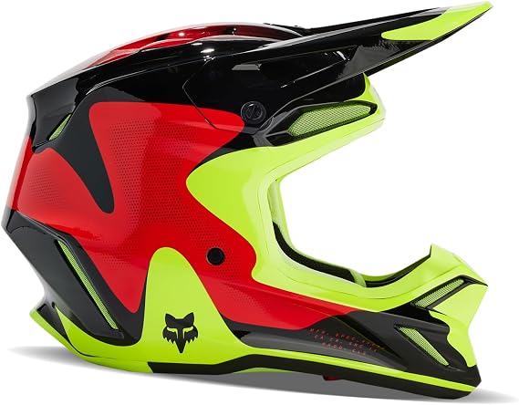 Fox Racing Unisex V3 Motocross Dirt Bike Helmet, Red/Yellow, Small