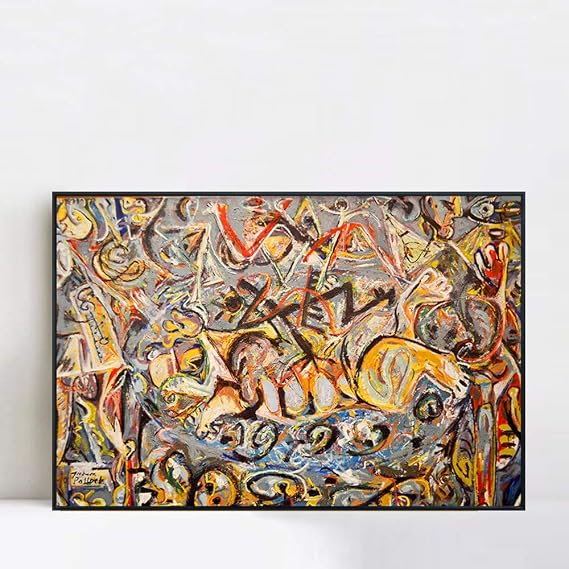 INVIN ART Framed Canvas Print Wall Art Abstract Series#21 by Jackson Pollock Wall Art Living Room Home Office Decorations(Black Slim Frame,24"x32")