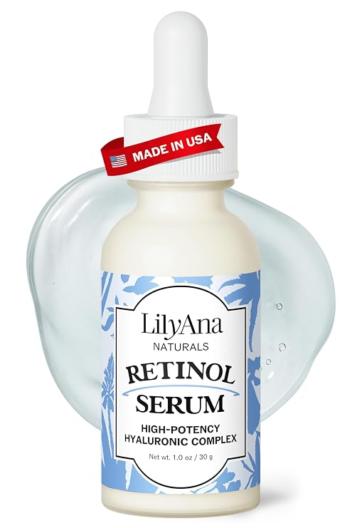 LilyAna Naturals Retinol Serum - Made in USA, Anti Aging Face Serum with Hyaluronic Acid and Vitamin E, Reduces Age Spots and Sun Damage, Promotes Collagen and Elastin (Retinol, 1oz) | Face serum with vitamin E helps reduce age spots and sun damage while supporting collagen and elastin. Made in USA.