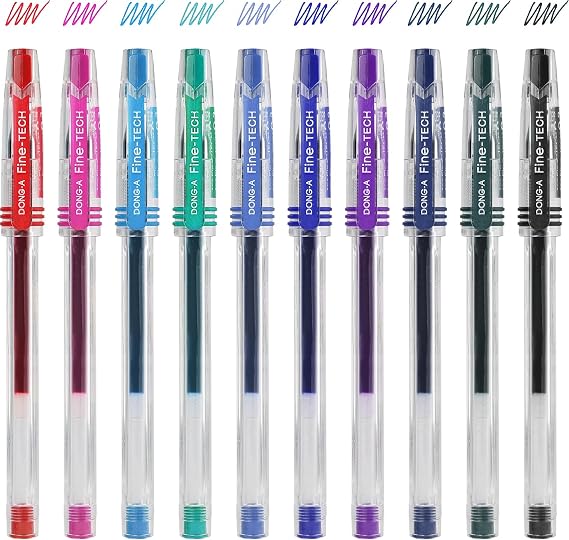 Dong-A Ultra Fine Point 0.3mm Ink pen Assorted 10 Colors Gel Pens Thin line and Smooth touches Gel Ink Rolling ball pens, Multicolor, 10 Count (Pack of 1)