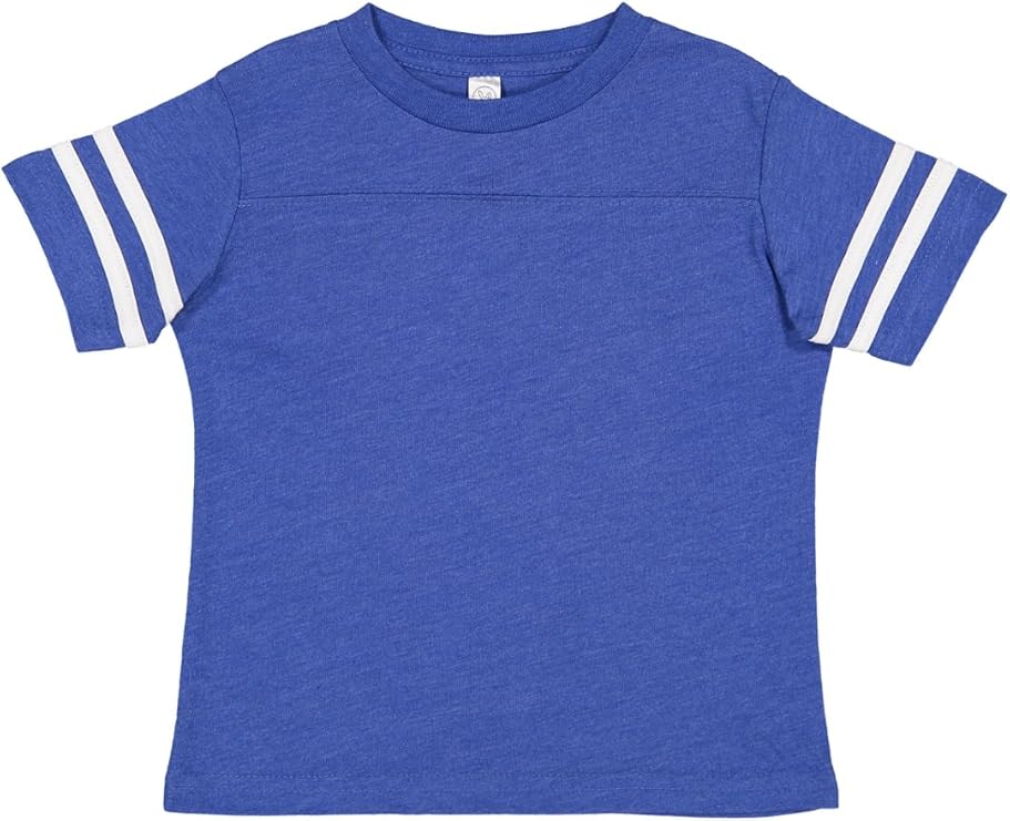 RABBIT SKINS Toddler Fine Jersey Short Sleeve Football Tee, Vintage Royal/Blended White, 5/6