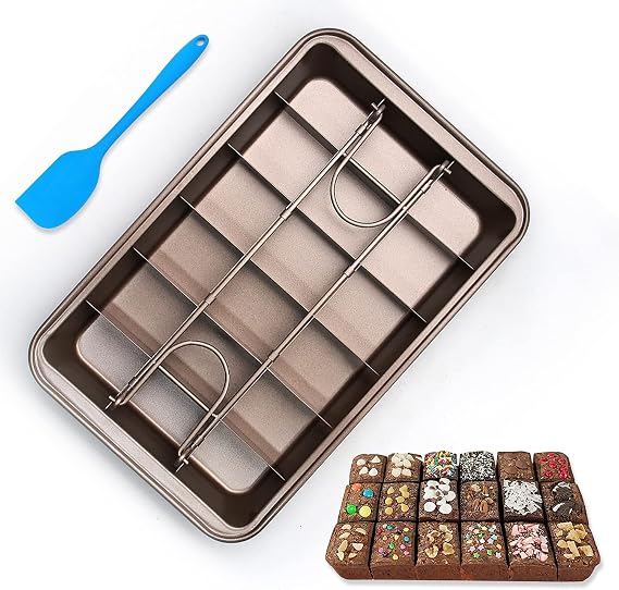 Brownie Pan with Dividers,Nonstick Carbon Steel Baking Loaf Pan Baking Pan Baking Pan,18 Pre-Cut Square Molds for Brownie Bite, Cake, Fudges and Chocolate