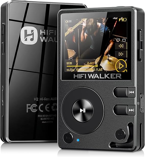 HIFI WALKER H2 Hi-Res Bluetooth MP3 Player with 64GB MicroSD Card, Portable Lossless Digital Audio Player with ESS DAC, DSD FLAC Support, USB DAC, Line Out, Physical Controls, Supports up to 512GB