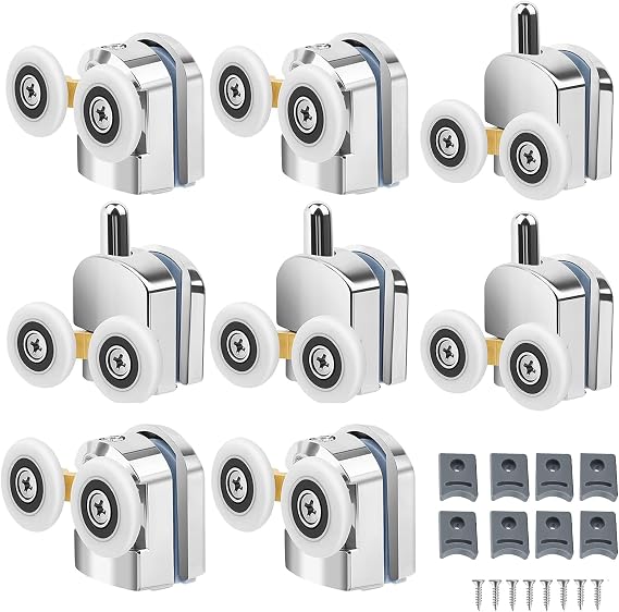 8PCS Shower Door Rollers, 25mm Sliding Shower Doors Wheels, Replacement Wheels Shower Doors, 4xDouble Twin top/Bottom Shower, Shower Door Runners Pulleys for Curved Glass Doors 4-6mm