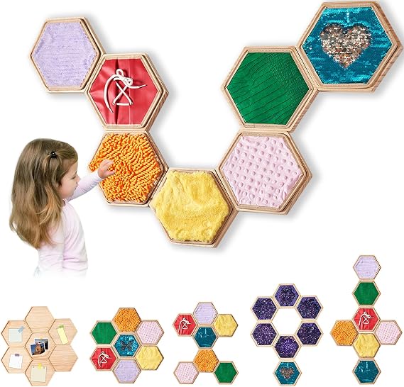 Sensory Wall Panel for Kids Sensory Wall Wooden Tiles and Mats for Children | Sequin Flip Board, 20 Pieces Sensory Educational Toys for Special Needs Classrooms