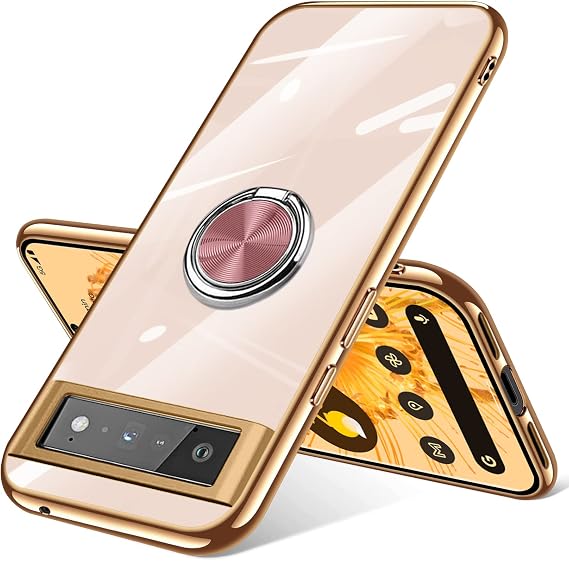 Compatible with Google Pixel 6 pro Case with Ring Stand TPU Shock-Absorbing Anti-Yellowing Scratch Resistant Protective Phone Case for Google Pixel 6 pro Case Support Magnetic Car Mount(Light Pink)