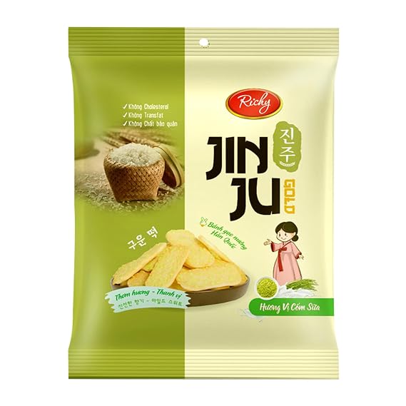 Richy Jinju rice cracker Honey Sweet flavor Pink Salt rice cake Sweet Milk rice cake snack Vietnamese food Korean rice crackers spongy and crispy banh gao Richy banh gao Vietnam (1 Pack, Jinju Sweet Milk(145g)