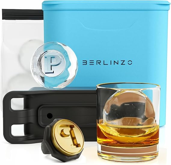 Berlinzo Premium Clear Ice Ball Maker Mold with Ice Stamp Ring Letter P - 2 Large 2.4" Crystal Clear Ice Balls - Easy-to-Remove Ice Sphere Mold - Storage Bag Included, Mint (Non-Electric)