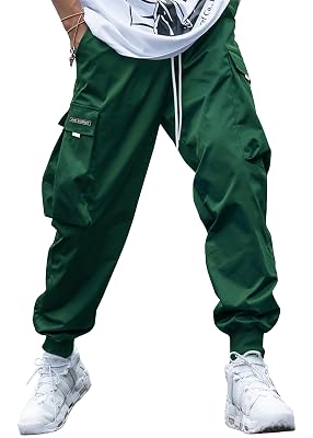 MECH-ENG Mens Casual Workout Pants Cargo Joggers Cotton Athletic Sweatpants Tapered Hip Hop Punk Streetwear