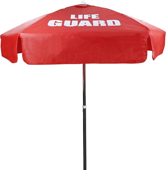 Kemp USA Heavy Duty Vinyl Lifeguard Umbrella - Great for Patio, Beach & Pool Umbrella with 45 Tilt Mechanism - Portable for Lifeguard Chair - with LIFE GUARD Logo