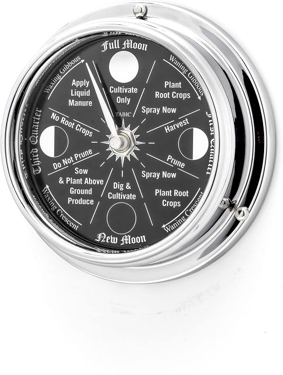 Prestige Chrome Moon Gardening Clock - Lunar Harmony Guide with Moon Clocks -Essential Gardening Tool for Biodynamic & Organic Gardening - Get The Best Results and Transform Your Garden