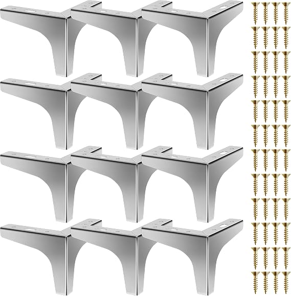 Chumia 12 Pieces 4 Inch Silver Furniture Legs, Metal Furniture Replacement Feet Triangle, Table Legs for Cabinet Sofa Dresser Couch Cupboard Chairs Ottoman Modern Style