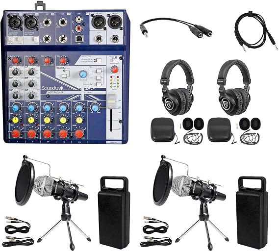 2 Person Podcasting Podcast Kit Soundcraft Mixer+Headphones+Mic+Stand