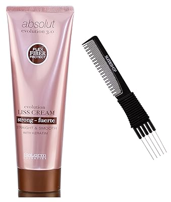 Salerm Absolut Evolution 3.0 LISS CREAM, Straight & Smooth Hair with Keratin, Plex Fiber Protect Absolute, Complete Straightening Treatment Creme w Sleek Teasing Comb STRONG Formula PACK OF 1