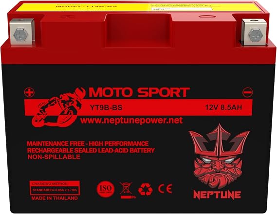 Brand YT9B-BS 12 V 8.5 Ah 120 CCA Maintenance-Free Sealed AGM Powersports Replacement Battery for YT9B-4 Compatible with Yamaha YFM700R Raptor YZF-R6 YP400 Majesty
