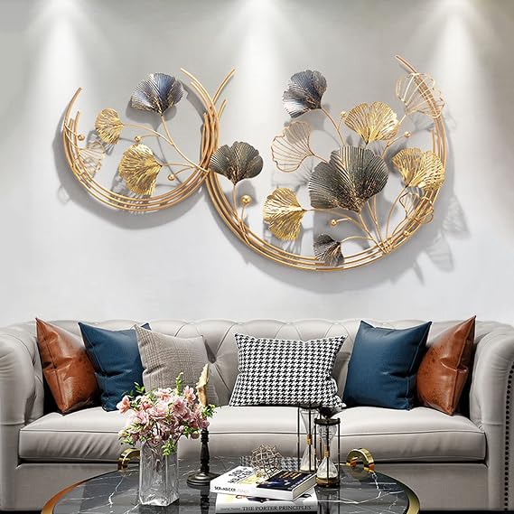 WLHER Metal Wall Decor, Metal Wall Art, Home Hanging DecorationRound Handcrafted Metal Wall Sculptures Hanging Decoration for Home Apartment, Bedroom, Living Room, Dorm, Gold