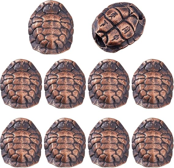DICOSMETIC 10Pcs Turtle Shell Paracord Beads Knife Lanyard Beads Alloy EDC Beard Bead Red Copper Large Hole Tortoise Bead for Knife Lanyard Keychain Bracelet Jewelry Making, Hole: 5.5mm