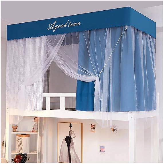 Bunk Bed Curtains,Privacy Shading Canopy Bed Frame Poles 4 Corner Post Bed Canopy Frame Bunk Bed Canopy Twin Top Bunk Bed Tent Canopy, Canopy Bed Curtains for Top Bunk ( Color : Blue , Size : Upper Bu