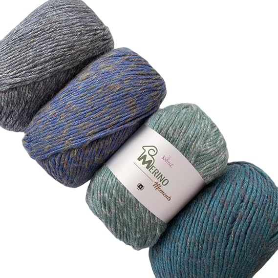 Merino Moments Bulky Merino Wool Yarn, 4-Pack (456Yds/400G), Blue Pack | #5 Bulky Wool Yarn for Crocheting with Free Patterns - Variegated Chunky Wool Yarn for Knitting