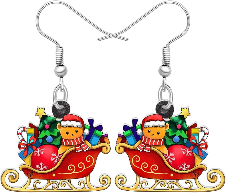DUOWEI Acrylic Christmas Truck Tree Garland Earrings Drop Dangle Jewelry For Women Festival Gifts