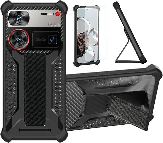 Aroepurt Case Compatible for nubia Z60 Ultra Leading Version Phone Case Stand Cover [with Tempered Glass Screen Protector] Hybrid Case [Folding Support Magnetic] [Frosted anti-fingerprint] Black
