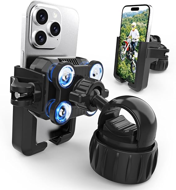 Motorcycle Phone Mount with Vibration Dampener - [No Block Camera] [1s Lock] Bike Phone Holder for 4.7"- 7" Cellphones - 2025 Powersports Electrical Device Mounts, Handlebar Holder for Scooter ATV
