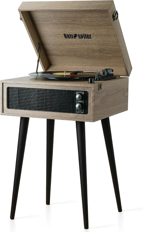 Standing 3-Speed Record Player, Bluetooth Turntable with Built-in Speakers and Detachable Legs, USB Playback& Vinyl-USB Recorder, Oatmeal