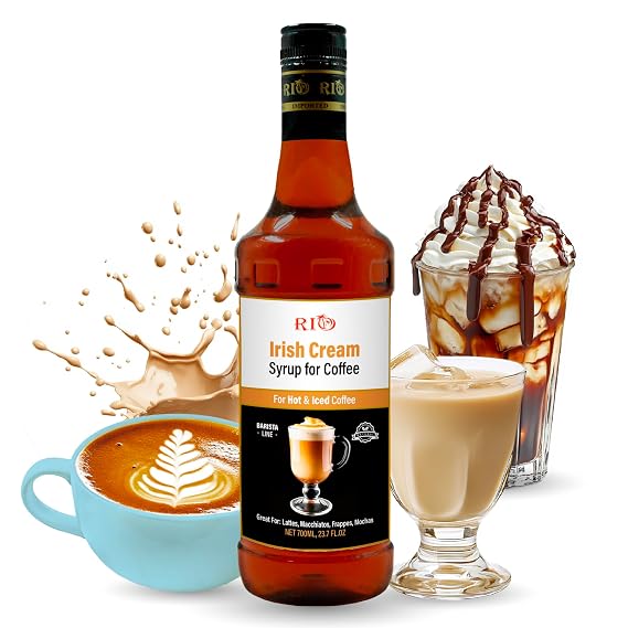 RIO Irish Cream Coffee Syrup, Perfect for Hot or Iced Drinks & Desserts, Smooth & Creamy Flavoring with Pure Cane Sugar, Barista-Grade Syrups for Coffee Drinks at Home & Work - 700ml
