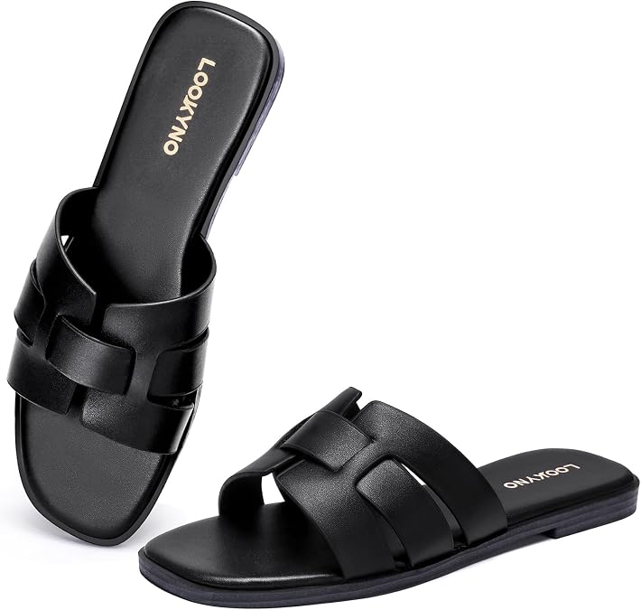 Women's Square Toe Slip On Flat Sandals Slide