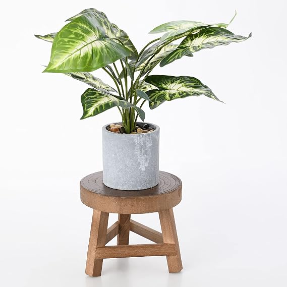 Mini Wooden Stool Display Stand, Potted Plant Shelf Succulents Bonsai Rack, Round Plant Base Stand Bonsai Rack with Wood Grain, Indoor Outdoor Office Dining Room Decor(#1)
