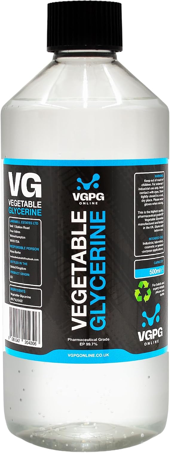 Vegetable Glycerin USP Cosmetic & Industrial Grade | 1000ml | Pure VG Liquid for Skin Hair Soap DIY | Humectant Moisturiser for Cosmetics Craft Food Uses