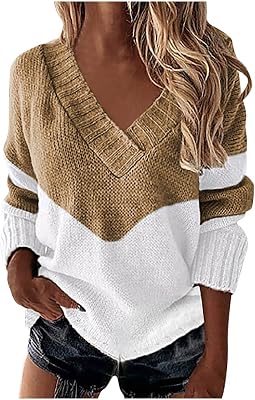 Fall Fashion for Women 2025 Trendy V Neck Long Sleeve Knit Blouse Outfits Oversized Loose Fit Pullover Tops