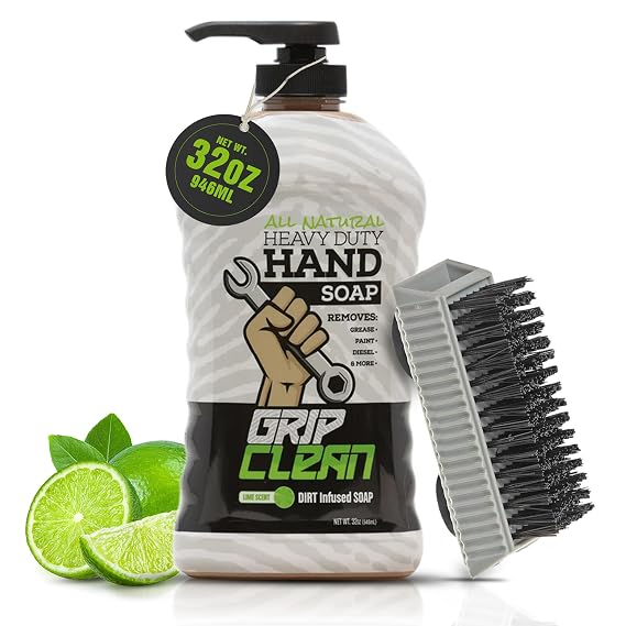 Heavy Duty Liquid Mechanic Hand Cleaner, 32 Fl Oz Pump Top, Nail Brush