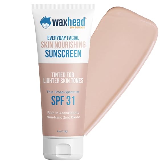Tinted Mineral Sunscreen for Face SPF 31, Zinc Oxide Sensitive Skin - Light | Waxhead - Only 9 Ingredients, Non-Comedogenic BB Cream Primer, Non-toxic 25% Non-Nano Zinc, Unscented Fragrance Free, 4 oz