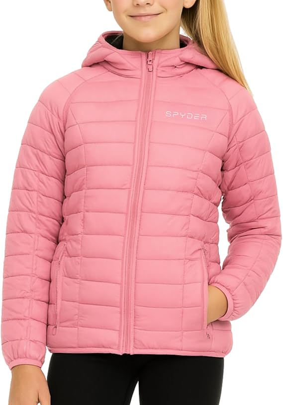 Spyder Girls Packable Puffer Jacket with Hood, Lightweight Winter Outerwear