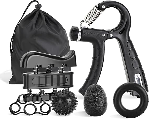 Hand Grip Strengthener Kit with Wrist Strengthener, Ultimate Hand Exerciser Set for Forearm Workout, Adjustable Grip Strength Trainer, Stress Relief Ball, Exercise Ring, Training and Recovery