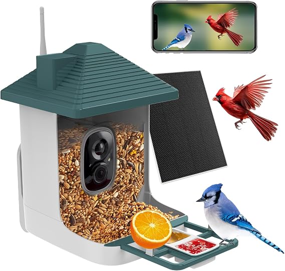 Solar Smart Bird Feeder with Camera, 2K HD Bird Feeder for Outdoors | Auto records FHD videos of birds in your backyard,Instant Notifications, Ideal gift for family and bird lovers