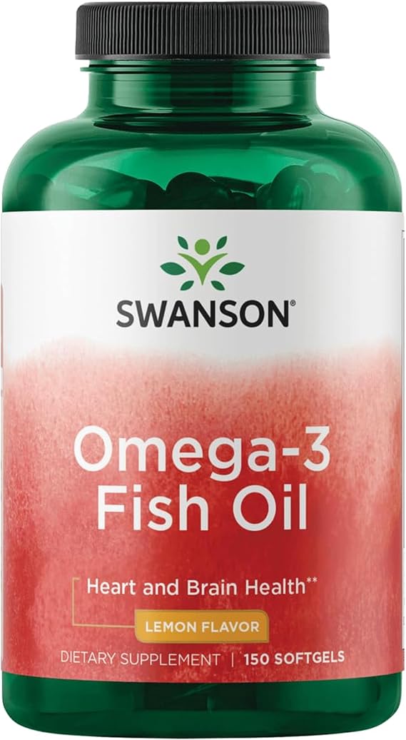 Swanson Omega-3 Fish Oil Heart, Brain, and Joint Support Supplement for Health-Conscious Adults - Lemon Flavor - 180 mg EPA + 120 mg DHA (150 Softgels)