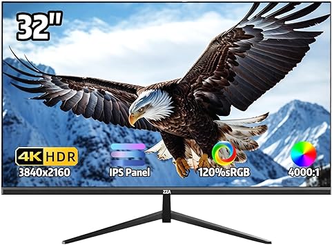 32 Inch 4K UHD Monitor 3840x2160, IPS,60Hz Refresh Rate, 120% sRGB, AMD FreeSync, 178 Viewing Angle, HDMI/DisplayPort, VESA 100x100mm Mount Compatible, Tilt Adjustable - Black