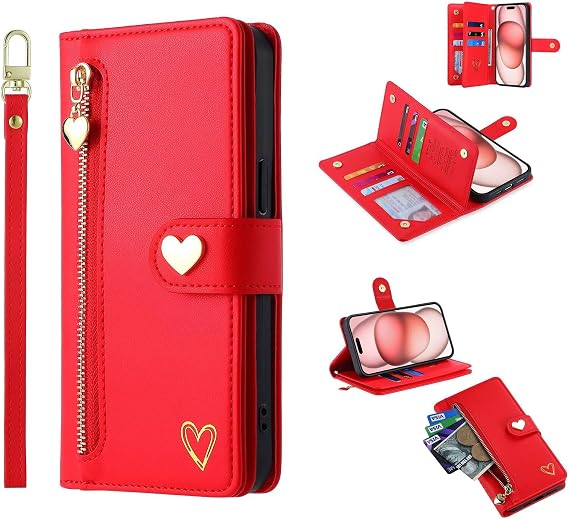 適用 Infinix Hot 10 Lite/Smart 5 背面ケー翻盖型 女性 可愛い 愛の心 ス ケース ス 手帳型 高級PUレザー 財布型 レザーカバー 手帳ケース 収納付き 磁気ク 手帳型ケース タンド機能 カードポケット収納 ケース おしゃれ ファ 全面保護 耐衝撃 人気カバー かわいい 上品 女子 赤