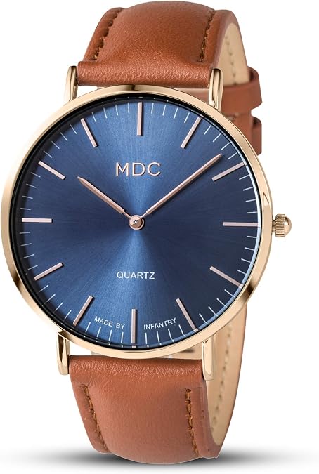 Infantry MDC Mens Minimalist Dress Watch, Ultra Thin, Leather Band