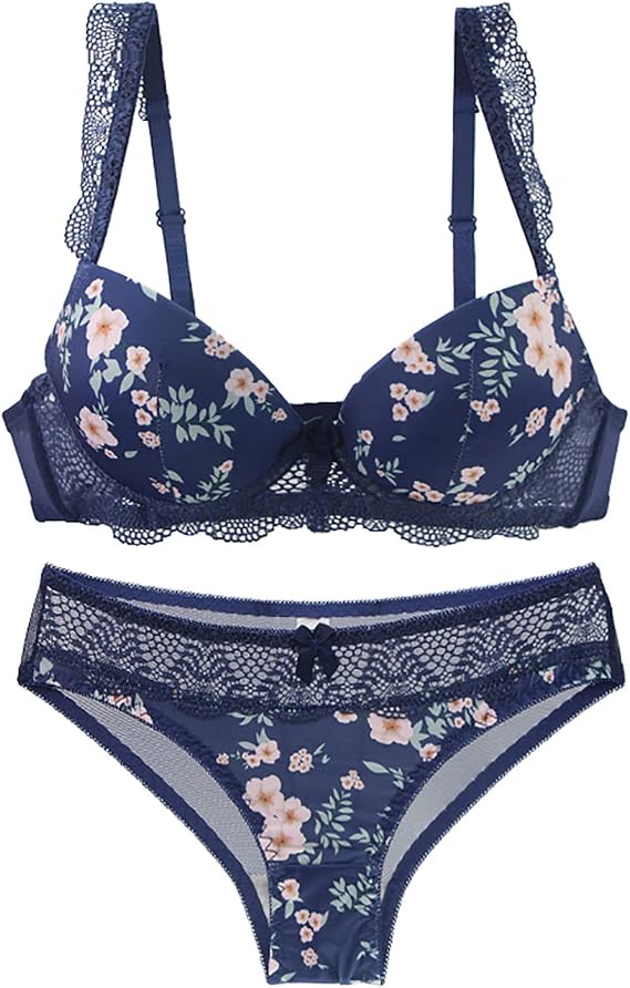 Sexy Bra and Panty Set Lingerie Set for Women 2 Piece Push Up Lace Bralette and Panty Set Floral Babydoll Sleepwear