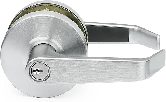 Lawrence Commercial Lever Door Lock - Heavy Duty Locking Commercial Door Handle Keyed Entry, Grade 2 Door Handle with Lock and Key - Brushed Chrome, Entrance/Keylock Function Embassy Series